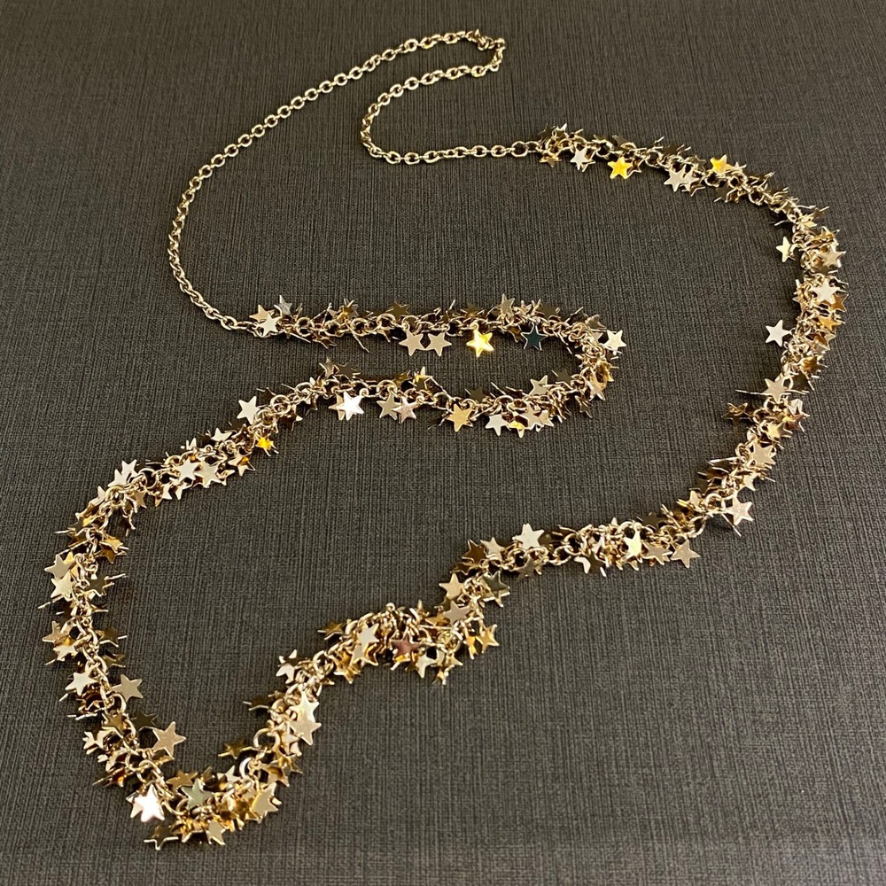 Star Necklace Gold Tone Charm Long Chain Celestial Dangle Cluster 40" Opera